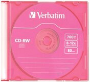 Диск CD-RW Verbatim 700Mb 10x DataLife+ Slim Color (1шт) (43167)